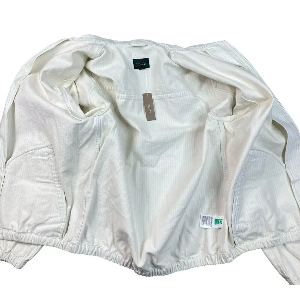 J Crew Harrington Striped Jacket Mens M White Blue Zip Layering CR129